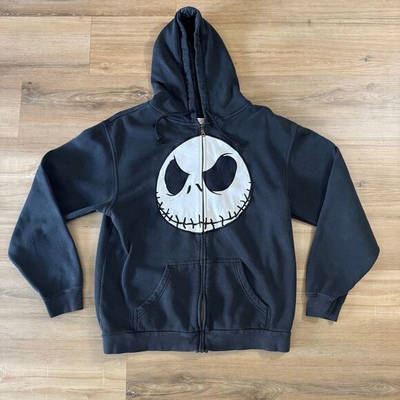 Y2K Tim Burtons The Nightmare Before Christmas Black Zip Up Hoodie Size Medium - Picture 1 of 5